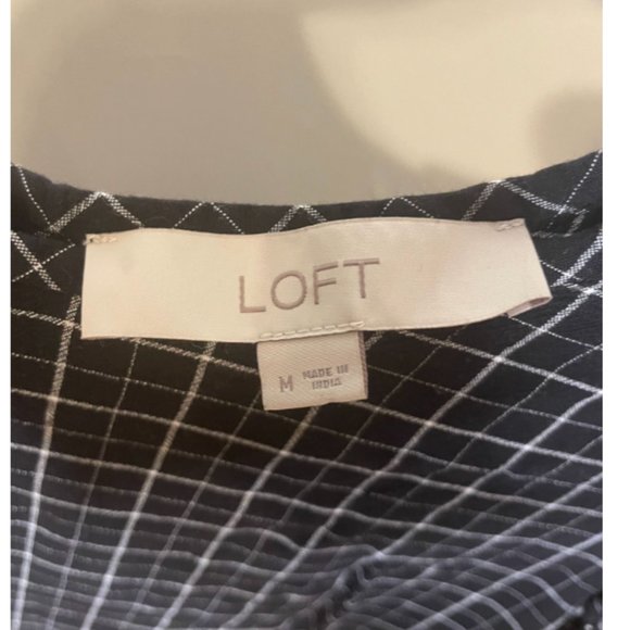 Loft Plaid Checkered Ruffle Sleeve Blouse - Picture 4 of 6